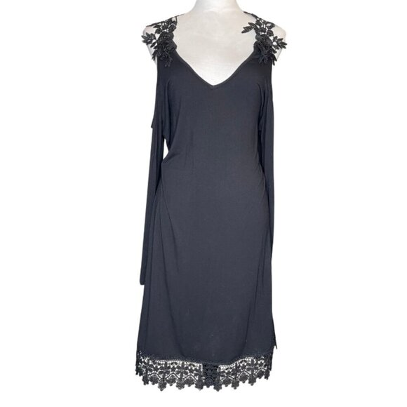 UNBRANDED Dark Romantic Cold Shoulder Mini Dress with 3D Floral Appliqué Large - Picture 2 of 10
